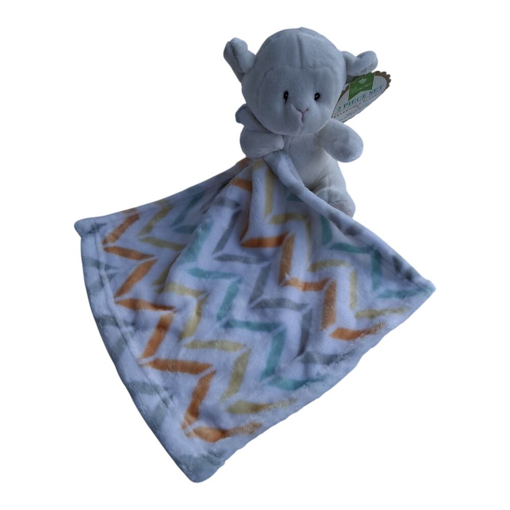 Little Miracles NWT Lamb Security Blanket Lovey 2 Pc Baby Set Chevron